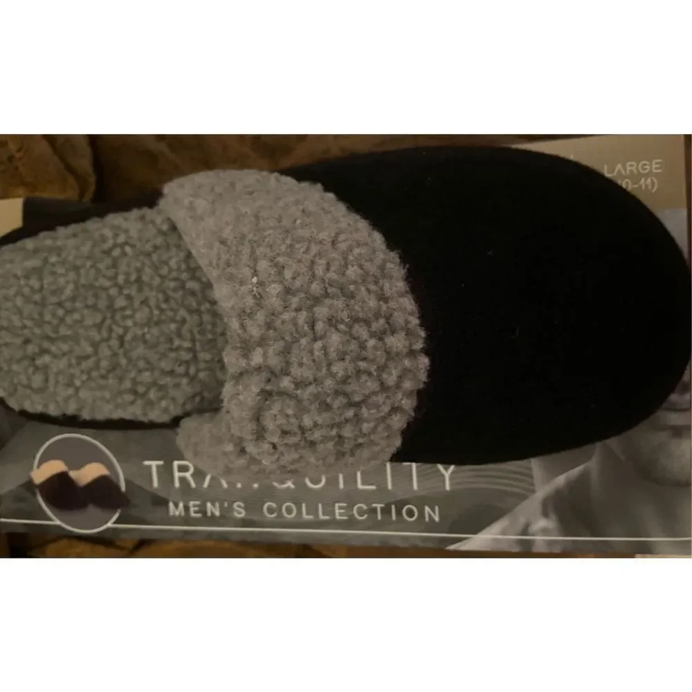Tranquility Men's Memory Foam Slip-on Slippers Large Size 10-11 Black‎
